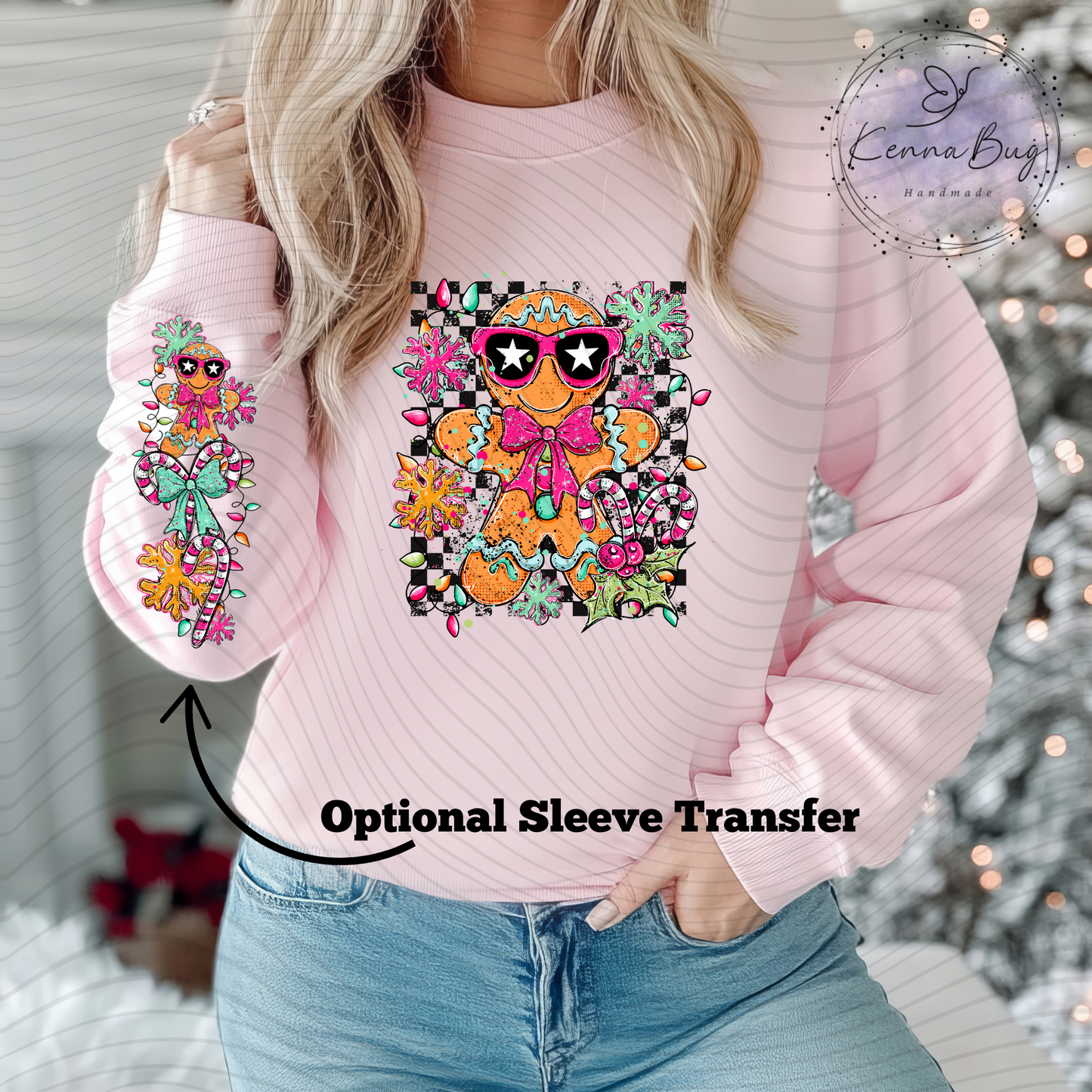 Checkered Gingerbread Doodle, Christmas, DTF Transfer, Ready to Press, Shirt Transfer, Heat Transfer, Direct to film Transfer