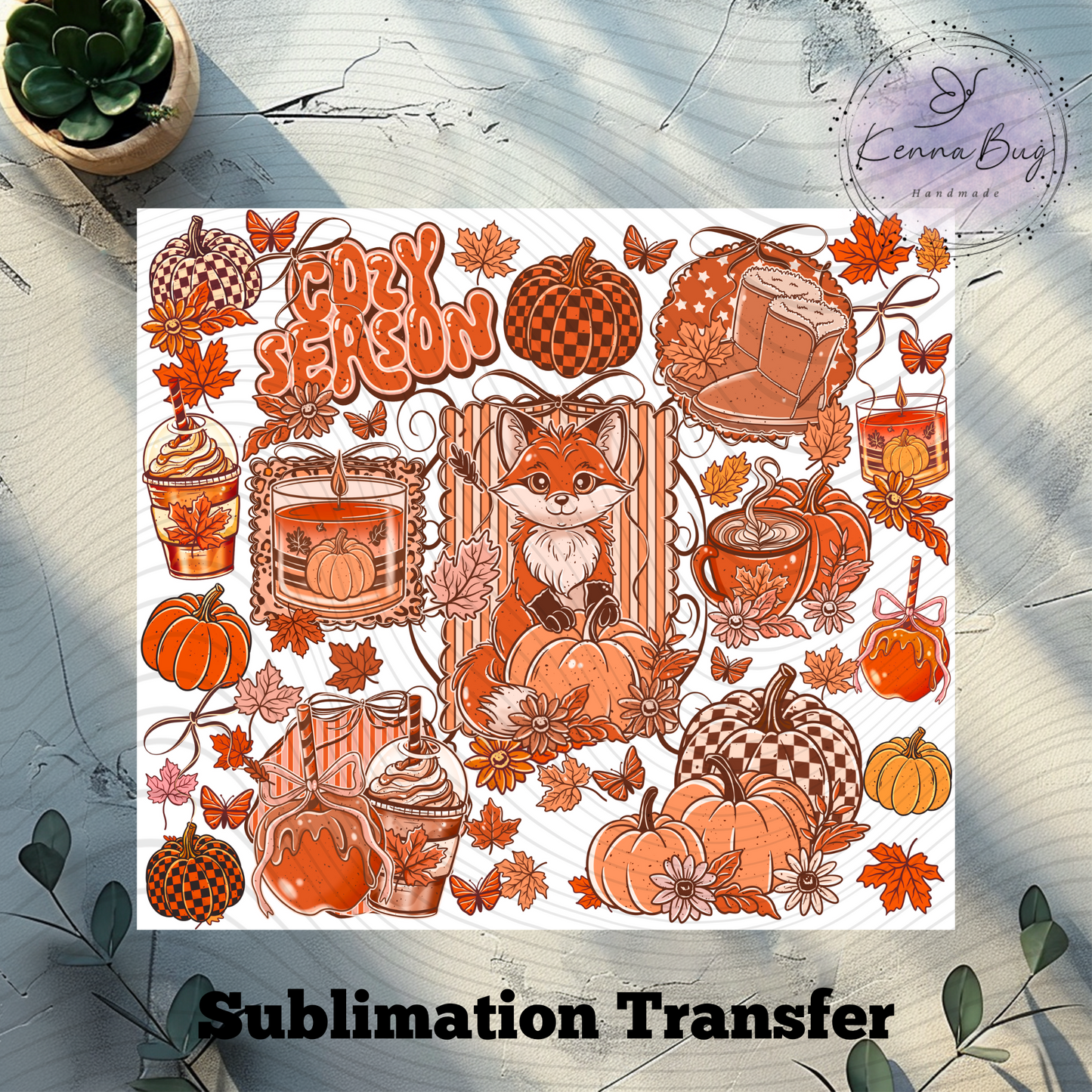 Cozy Season, Fall Fox, Pumpkins, Sublimation Tumbler Transfer, 20 oz Tumbler Wrap, Ready to press, Heat Transfer, Sublimation Cup Wrap