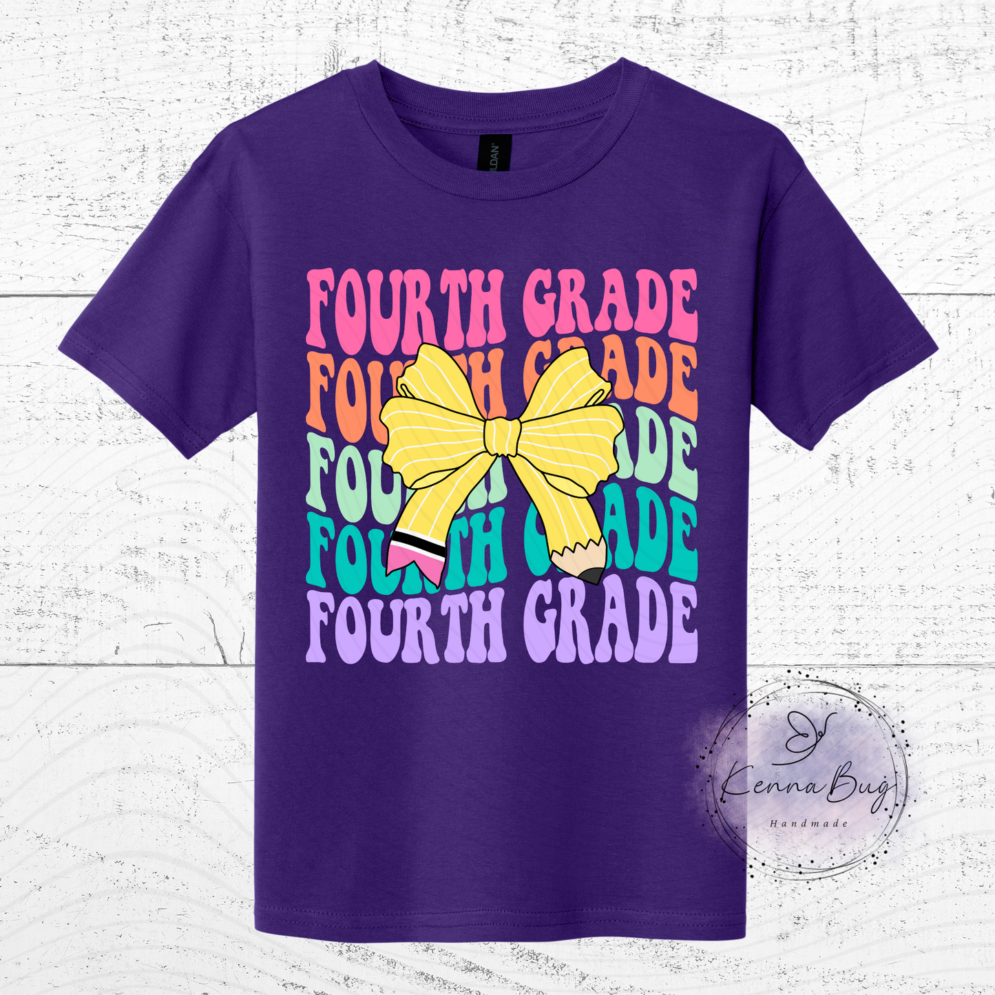 Fourth Grade, Back to School, Pencil Bow, Custom T-Shirt, Pick your Color, Graphic Tee, Youth Gildan Soft Style, Kids