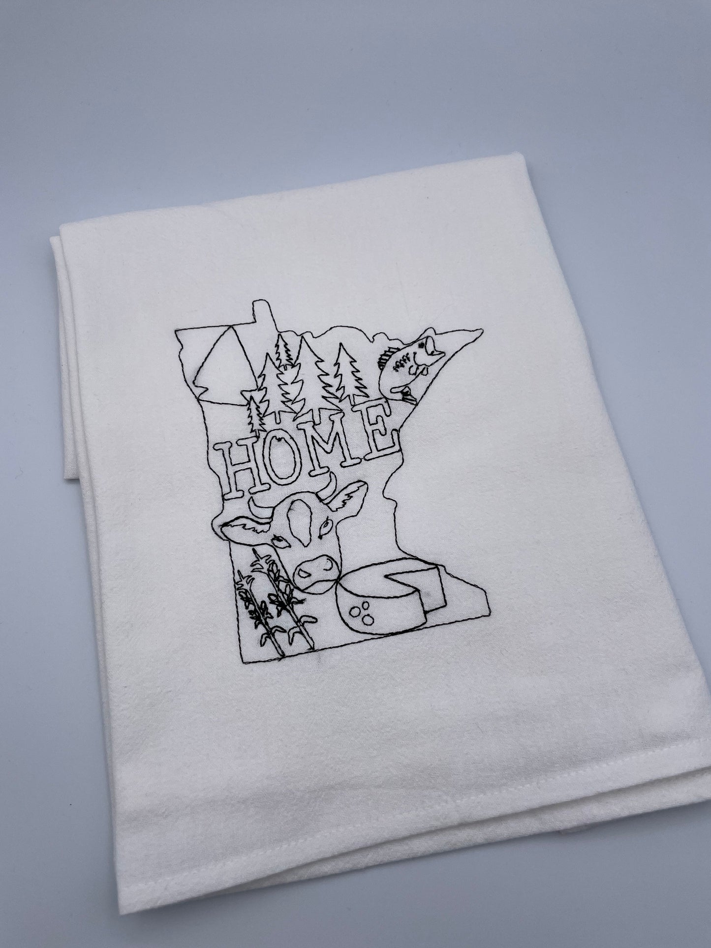 Minnesota, Home, Flour Sack Towel, Gift, Mothers Day, House Warming, Birthday, Kitchen Towel, Machine Embroidered