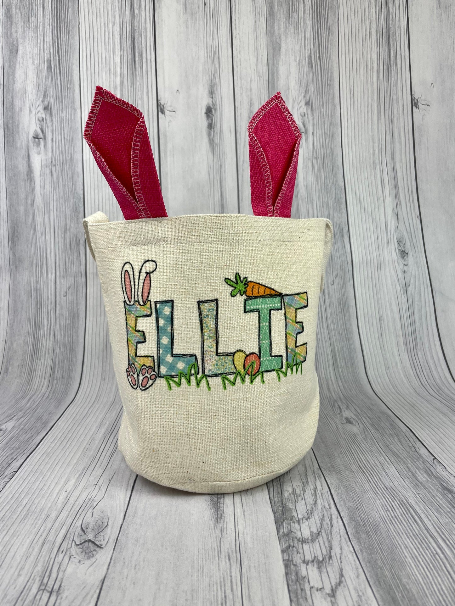 Personalized Linen Easter Basket, Easter Bag, Name, Custom Easter Basket, Gift, Bunny Ear Basket
