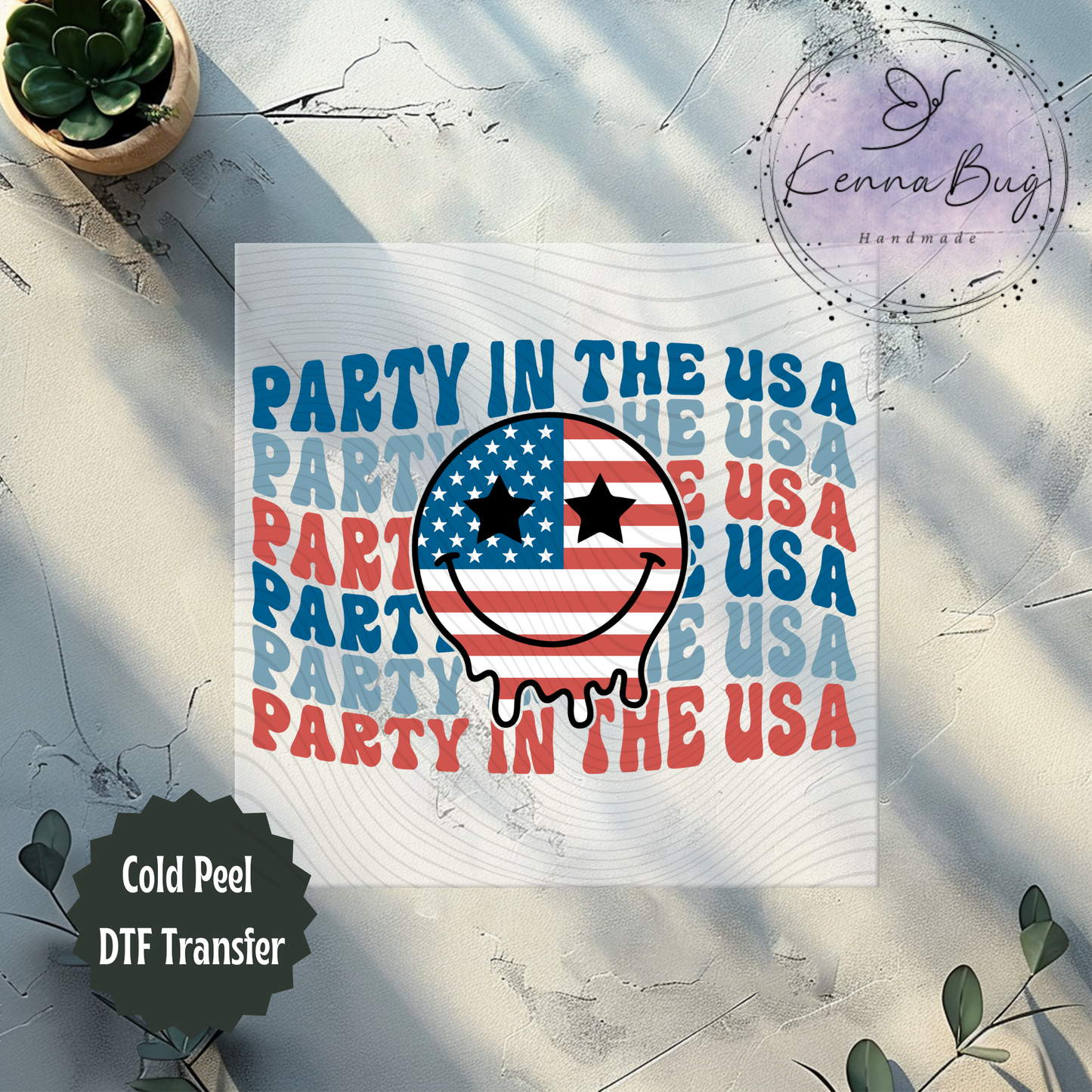 Party in the USA, America, Retro Look, Smiley Face, 4th Of July, Patriotic, DTF Transfer, Ready to Press, Shirt Transfer, Heat Transfer, Direct to film Transfer