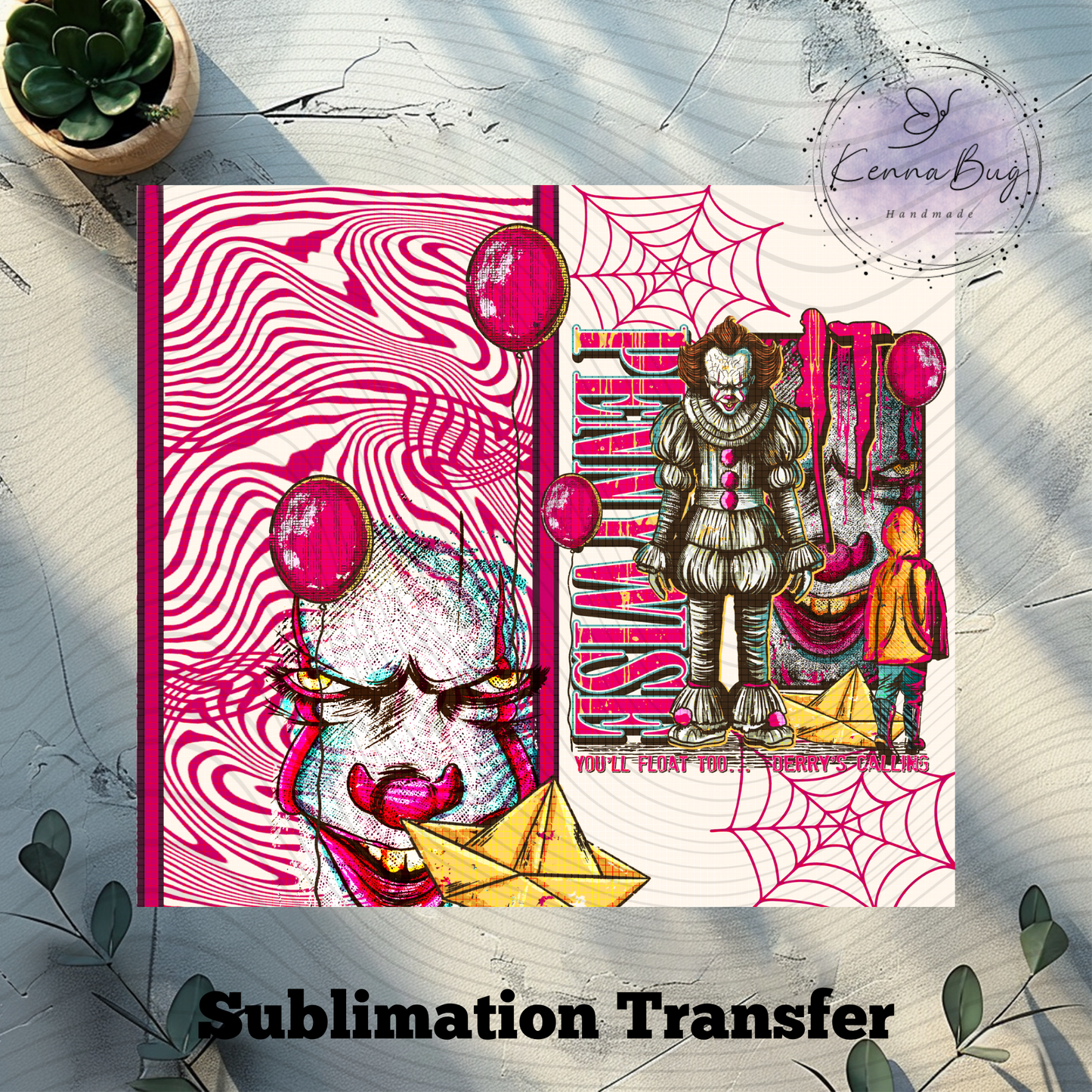 Horror Clown, Horror Movie, Sublimation Tumbler Transfer, 20 oz Tumbler Wrap, Ready to press, Heat Transfer, Sublimation Cup Wrap