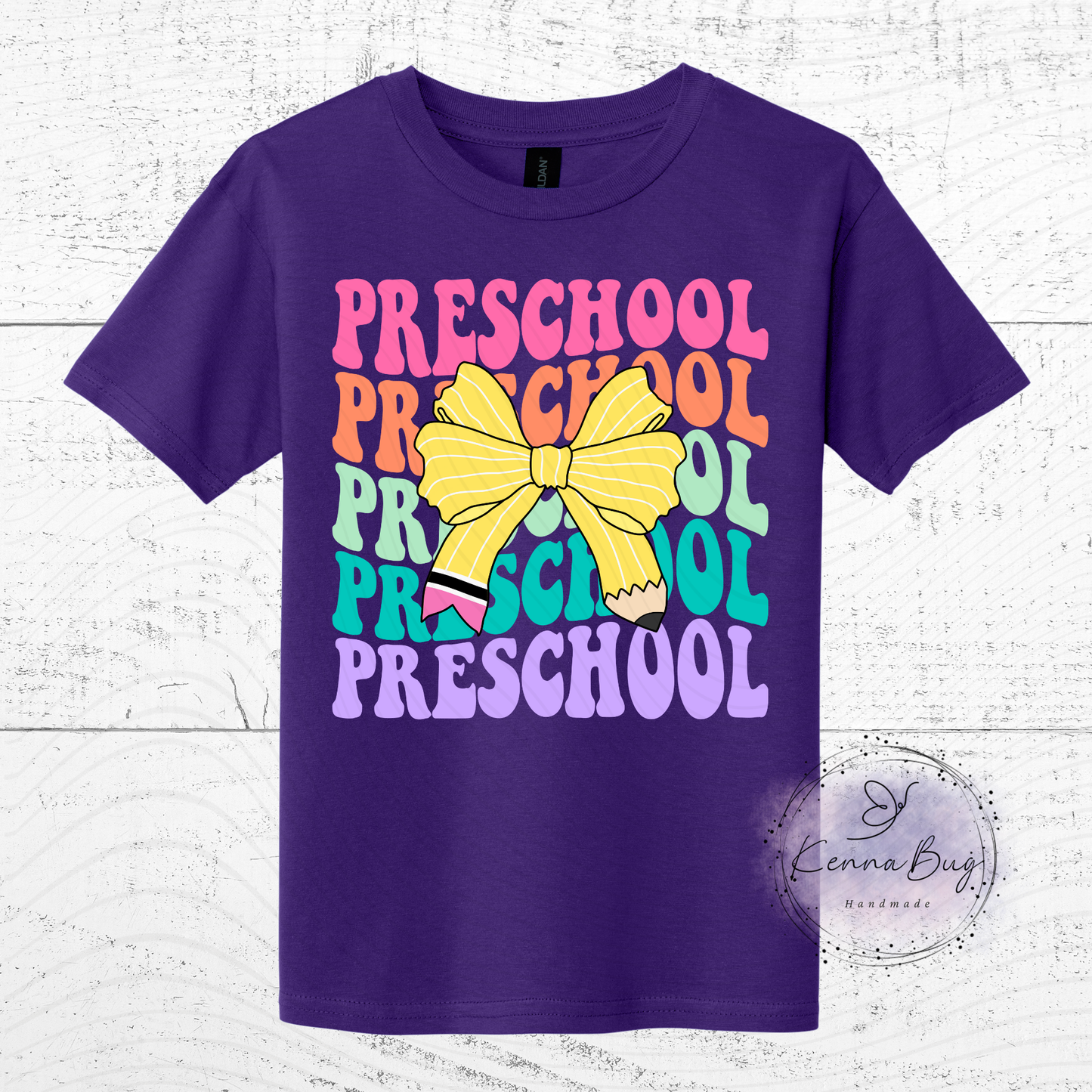 Preschool, Back to School, Pencil Bow, Custom T-Shirt, Pick your Color, Graphic Tee, Youth Gildan Soft Style, Kids