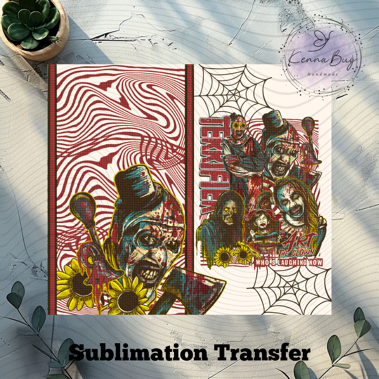Terrifier, Horror Movie, Sublimation Tumbler Transfer, 20 oz Tumbler Wrap, Ready to press, Heat Transfer, Sublimation Cup Wrap