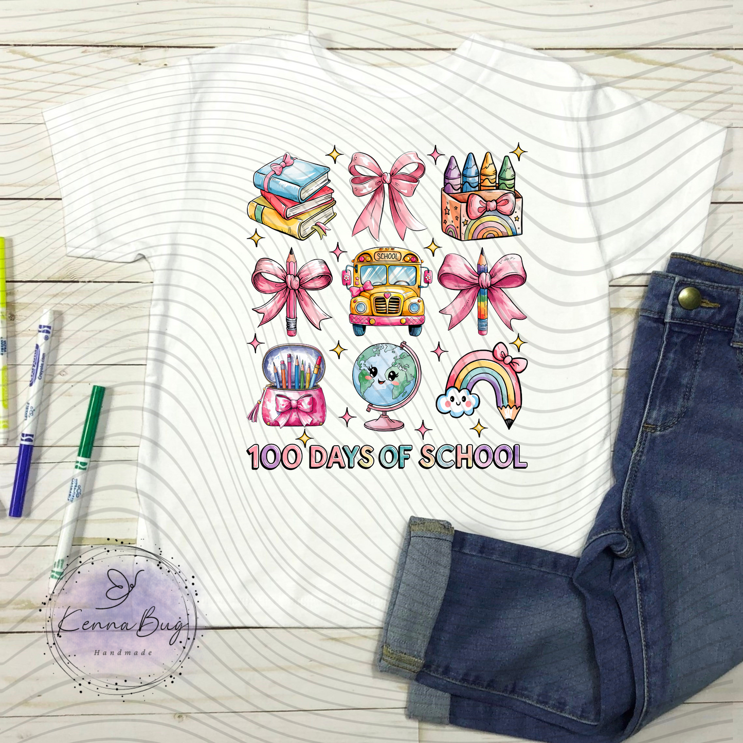 100 Days of School, Bows, Bus, DTF Transfer, Ready to Press, Shirt Transfer, Heat Transfer, Direct to film Transfer