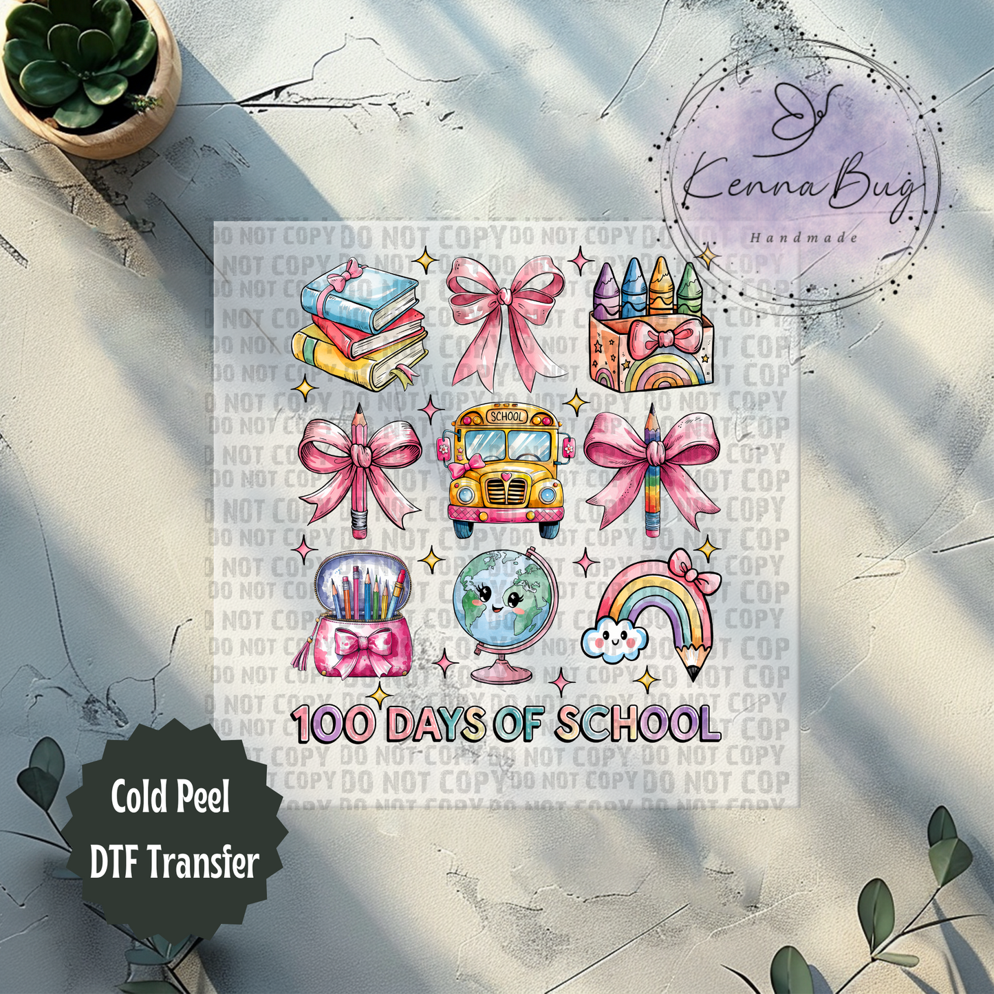 100 Days of School, Bows, Bus, DTF Transfer, Ready to Press, Shirt Transfer, Heat Transfer, Direct to film Transfer