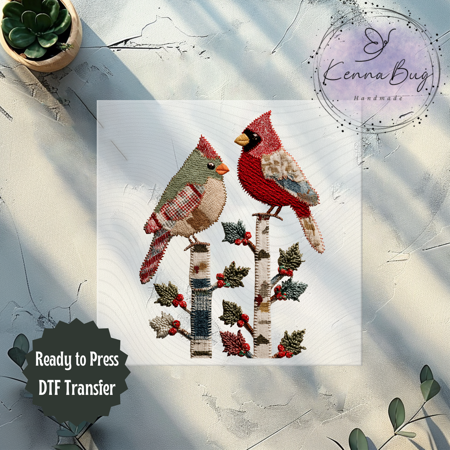 Faux Yarn, Christmas Cardinal's, DTF Transfer, Ready to Press, Shirt Transfer, Heat Transfer, Direct to film Transfer