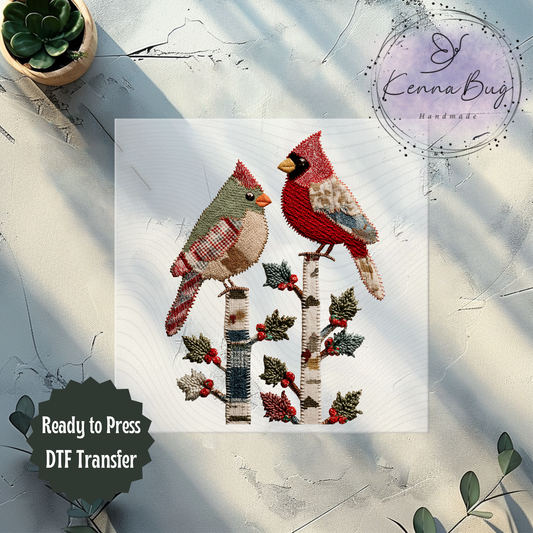 Faux Yarn, Christmas Cardinal's, DTF Transfer, Ready to Press, Shirt Transfer, Heat Transfer, Direct to film Transfer