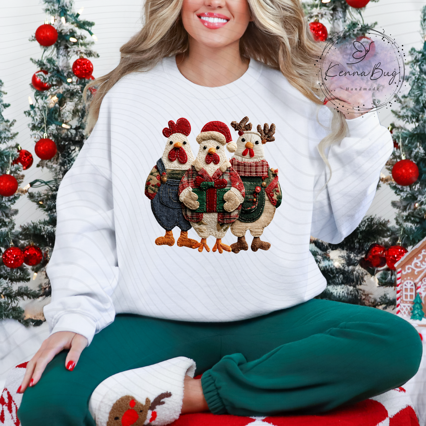 Faux Patchwork, Christmas Chickens, DTF Transfer, Ready to Press, Shirt Transfer, Heat Transfer, Direct to film Transfer