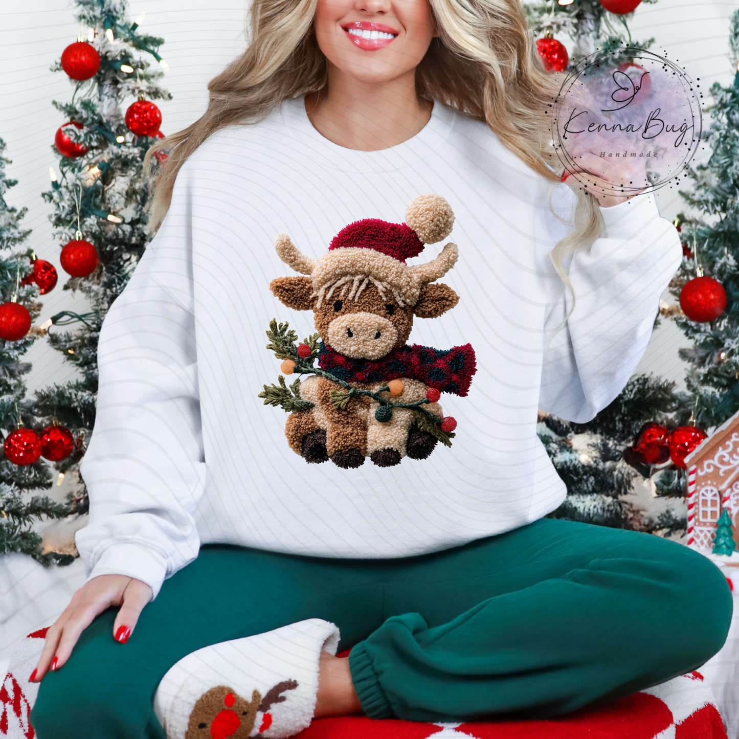 Faux Yarn, Christmas Highland Cow, DTF Transfer, Ready to Press, Shirt Transfer, Heat Transfer, Direct to film Transfer