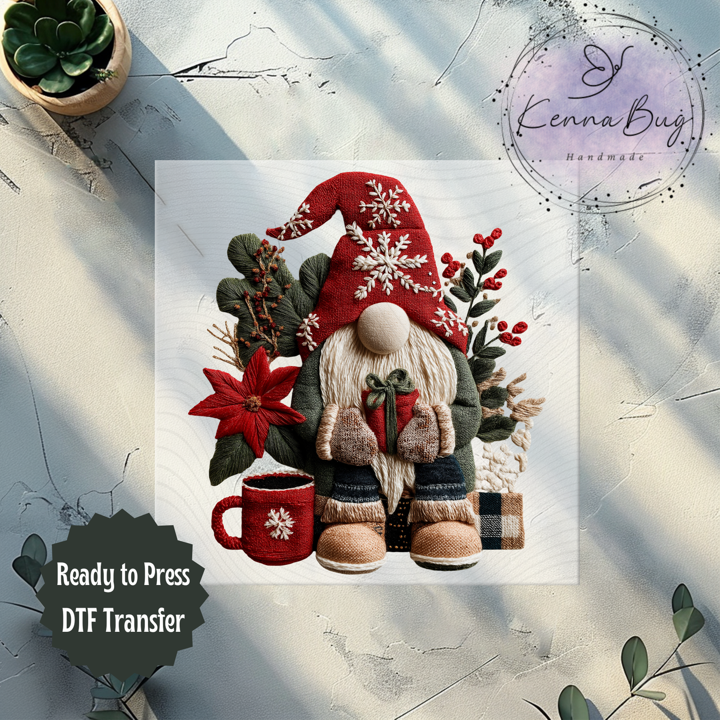 Faux Yarn, Faux Patchwork, Christmas Gnome, DTF Transfer, Ready to Press, Shirt Transfer, Heat Transfer, Direct to film Transfer