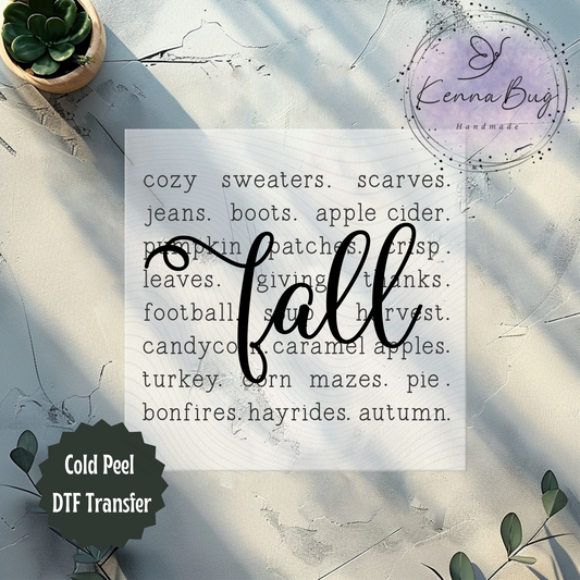 Fall Words, Cozy, Autumn, DTF Transfer, Ready to Press, Shirt Transfer, Heat Transfer, Direct to film Transfer