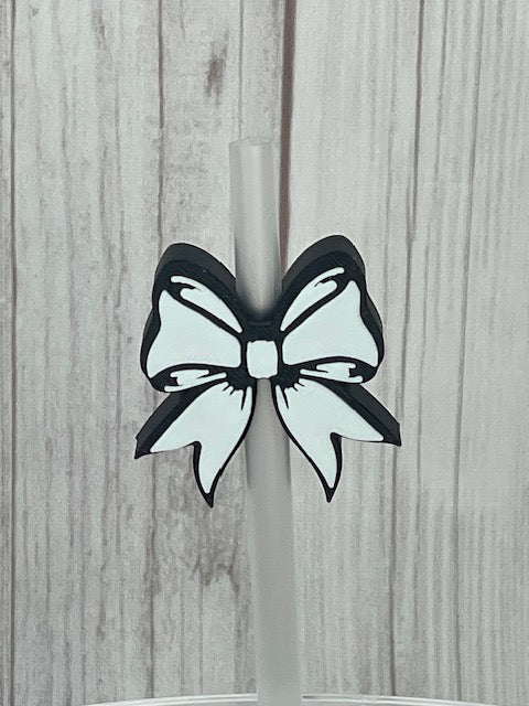 Cheer Bow, Straw Topper, 3D Printed Black and White