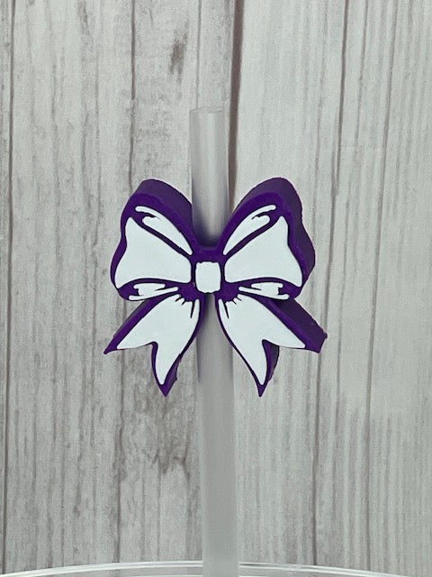 Cheer Bow, Straw Topper, 3D Printed, Purple and White