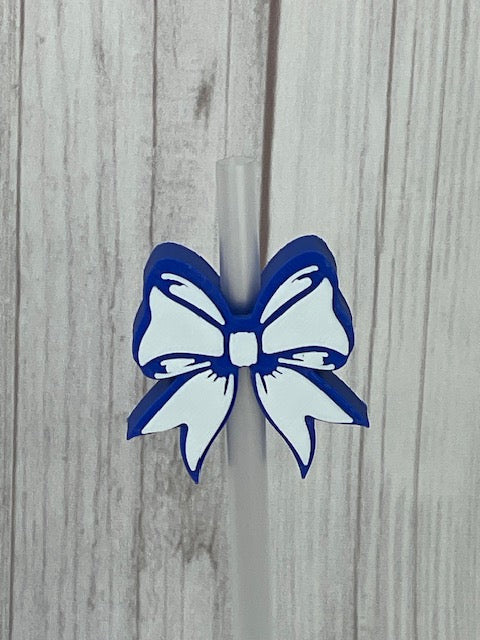Cheer Bow, Straw Topper, 3D Printed, Blue and White
