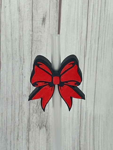 Cheer Bow, Straw Topper, 3D Printed, Black and Red