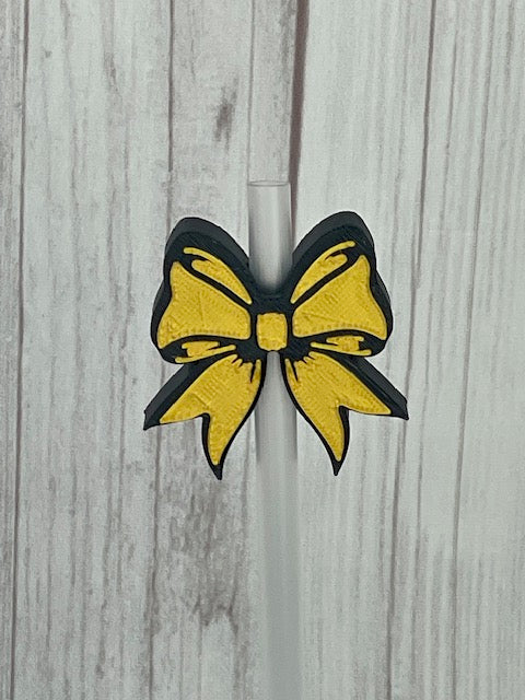 Cheer Bow, Straw Topper, 3D Printed, Black and Gold