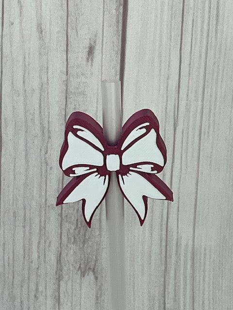 Cheer Bow, Straw Topper, 3D Printed, Maroon and White