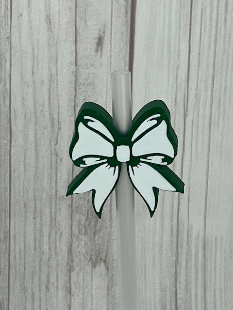 Cheer Bow, Straw Topper, 3D Printed, Green and White