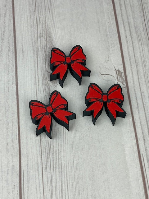 Cheer Bow, Straw Topper, 3D Printed, Black and Red