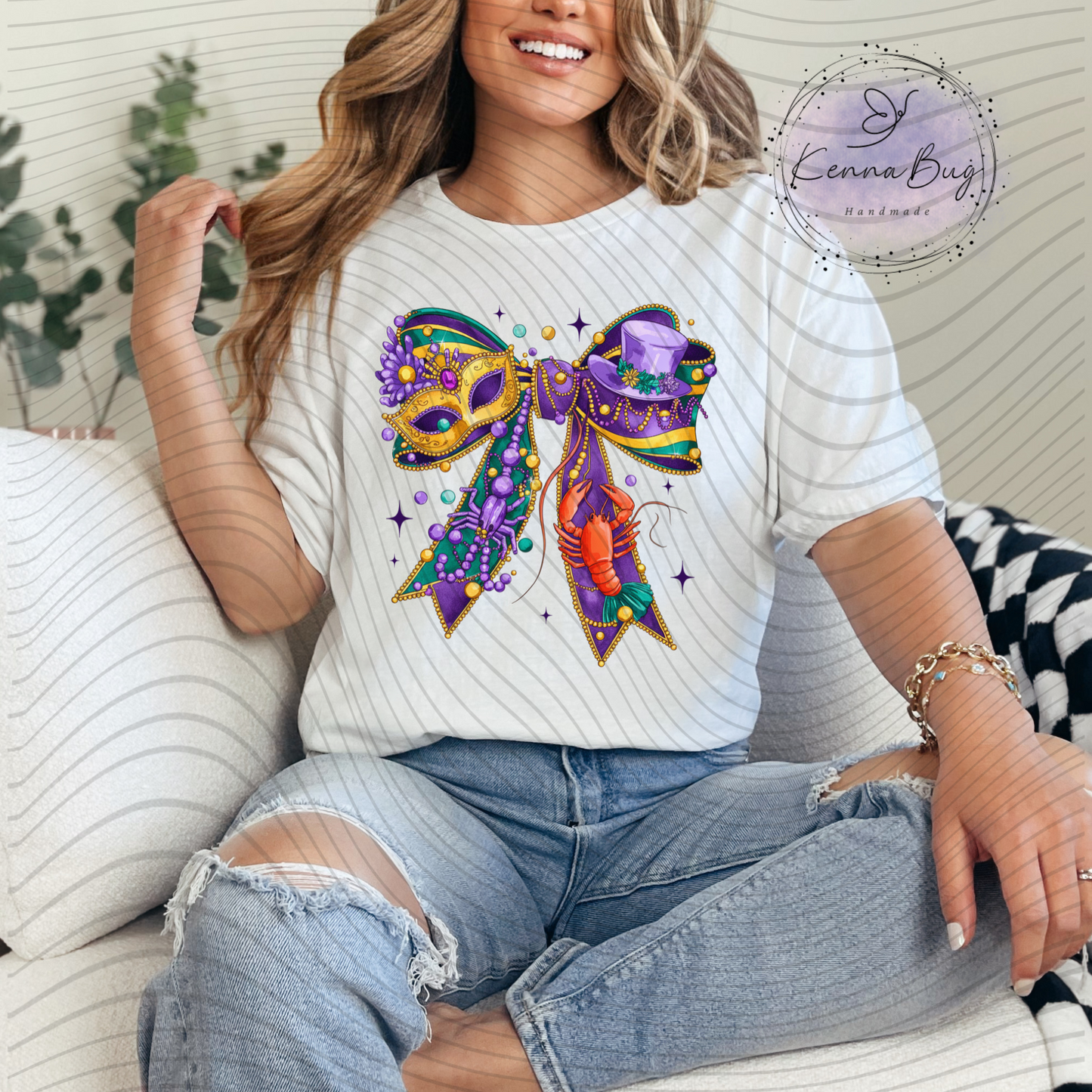 Mardi Gras Bow, New Orleans, DTF Transfer, Ready to Press, Shirt Transfer, Heat Transfer, Direct to film Transfer