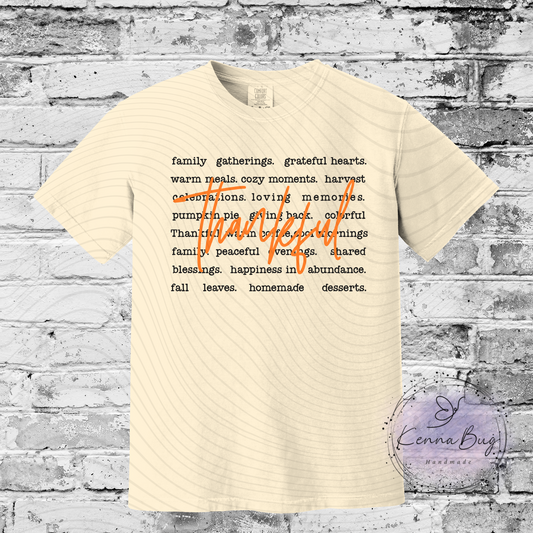 Thankful, Fall Words, Family, Custom T-Shirt, Pick your Color, Graphic Tee, Comfort Colors 1717