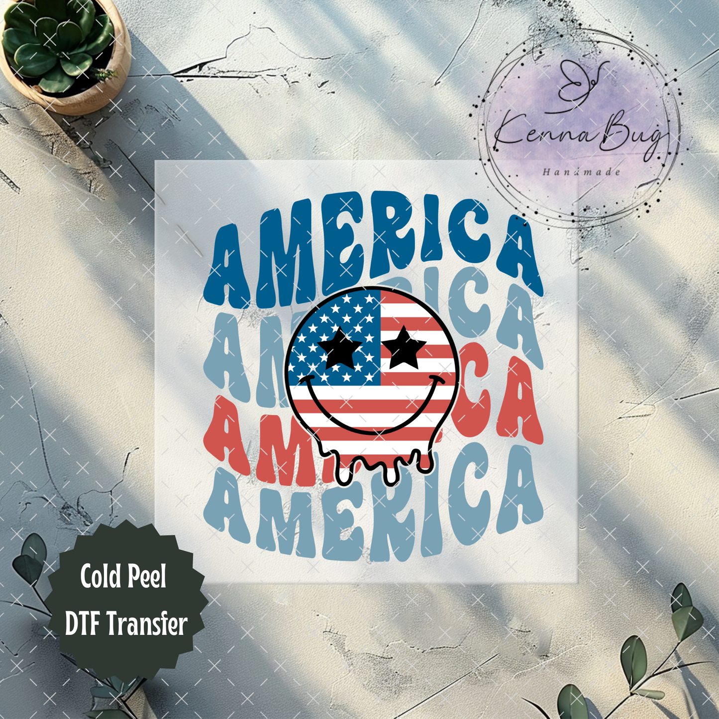 America, Smiley Face, Retro Look, 4th Of July, Patriotic, Independence Day, DTF Transfer, Ready to Press, Shirt Transfer, Heat Transfer, Direct to film Transfer