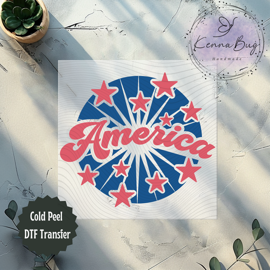 America, Burst, Firework, Retro Look, 4th Of July, Patriotic, DTF Transfer, Ready to Press, Shirt Transfer, Heat Transfer, Direct to film Transfer