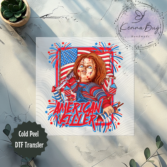 American Killer, Horror Doll, 4th Of July, DTF Transfer, Ready to Press, Shirt Transfer, Heat Transfer, Direct to film Transfer