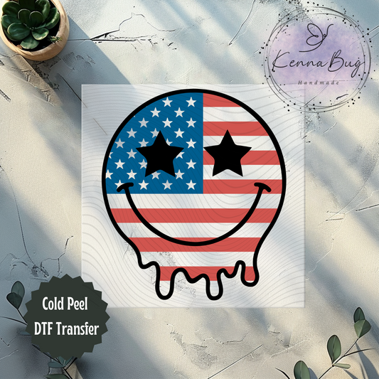 America, Retro Look, Smiley Face, 4th Of July, Patriotic, DTF Transfer, Ready to Press, Shirt Transfer, Heat Transfer, Direct to film Transfer