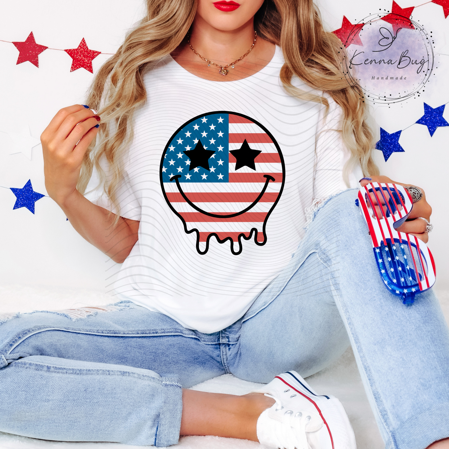 America, Retro Look, Smiley Face, 4th Of July, Patriotic, DTF Transfer, Ready to Press, Shirt Transfer, Heat Transfer, Direct to film Transfer