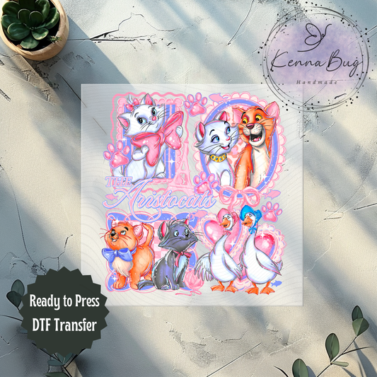 Valentines Cats, Marie and Brothers, DTF Transfer, Ready to Press, Shirt Transfer, Heat Transfer, Direct to film Transfer