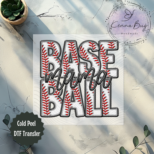 Baseball Mama, Faux Embroidery, Sports, DTF Transfer, Ready to Press, Shirt Transfer, Heat Transfer, Direct to film Transfer