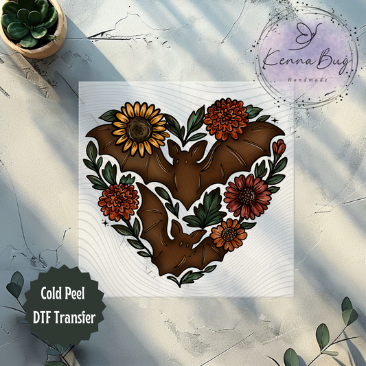 Floral Bat Heart, Halloween, Spooky, DTF Transfer, Ready to Press, Shirt Transfer, Heat Transfer, Direct to film Transfer