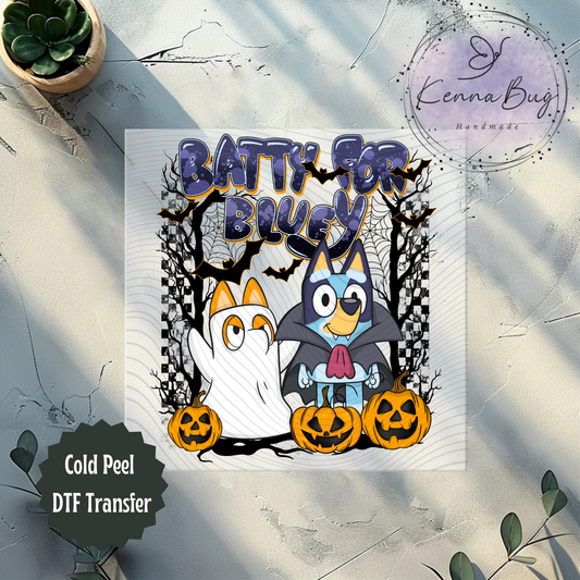 Batty For Blue Dog, Halloween, Cartoon, DTF Transfer, Ready to Press, Shirt Transfer, Heat Transfer, Direct to film Transfer