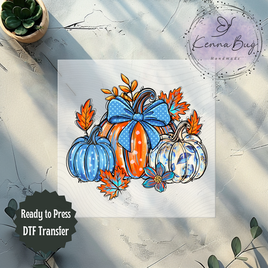 Blue Fall Pumpkins, Autumn, DTF Transfer, Ready to Press, Shirt Transfer, Heat Transfer, Direct to film Transfer