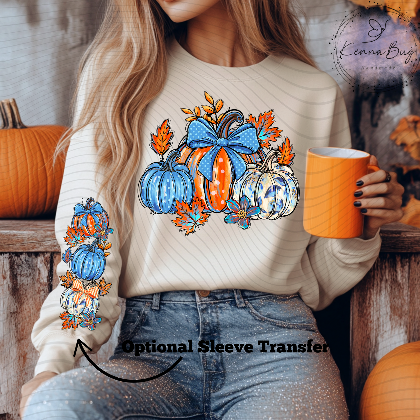 Blue Fall Pumpkins, Autumn, DTF Transfer, Ready to Press, Shirt Transfer, Heat Transfer, Direct to film Transfer