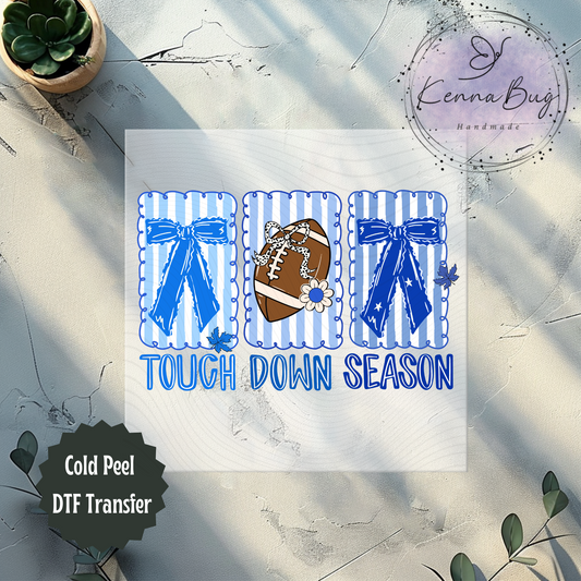 Football, Touchdown Season, Coquette, Blue, DTF Transfer, Ready to Press, Shirt Transfer, Heat Transfer, Direct to film Transfer