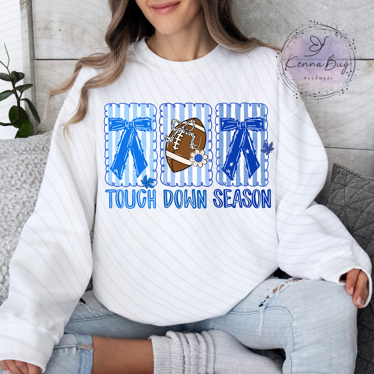 Football, Touchdown Season, Coquette, Blue, DTF Transfer, Ready to Press, Shirt Transfer, Heat Transfer, Direct to film Transfer