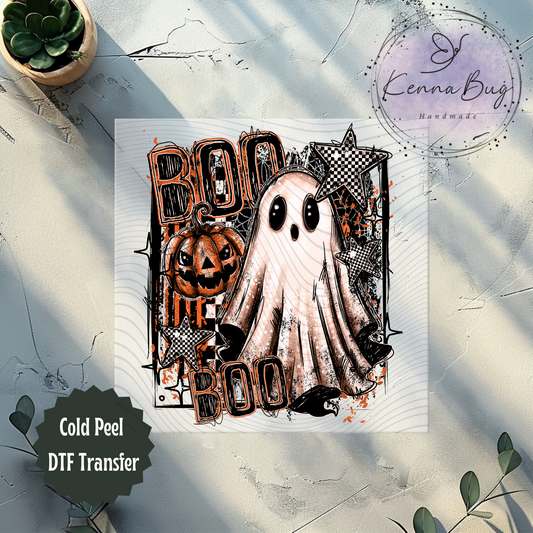Checkered Boo, Ghost, Halloween, Pumpkins, Dark, DTF Transfer, Ready to Press, Shirt Transfer, Heat Transfer, Direct to film Transfer
