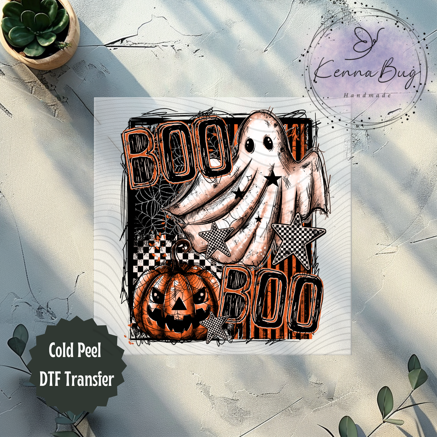 Checkered Boo, Spider Web, Ghost, Halloween, Pumpkins, Dark, DTF Transfer, Ready to Press, Shirt Transfer, Heat Transfer, Direct to film Transfer