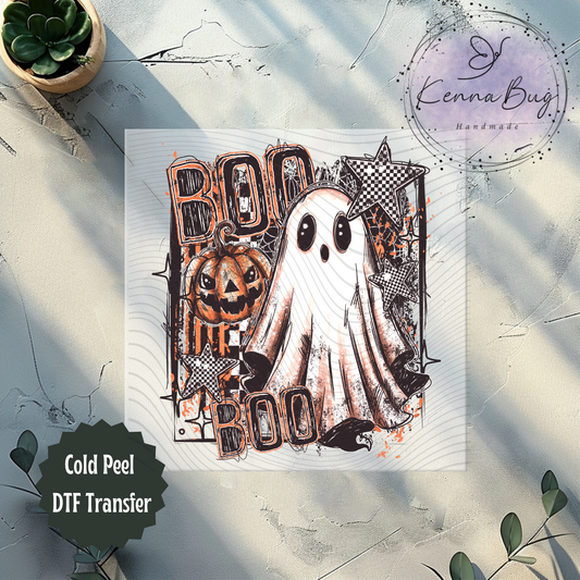 Checkered Boo, Ghost, Halloween, Pumpkins, Light, DTF Transfer, Ready to Press, Shirt Transfer, Heat Transfer, Direct to film Transfer