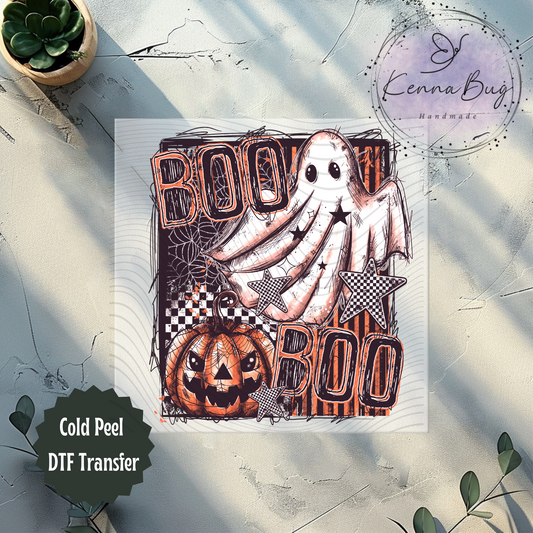 Checkered Boo, Spider Web, Ghost, Halloween, Pumpkins, Light, DTF Transfer, Ready to Press, Shirt Transfer, Heat Transfer, Direct to film Transfer
