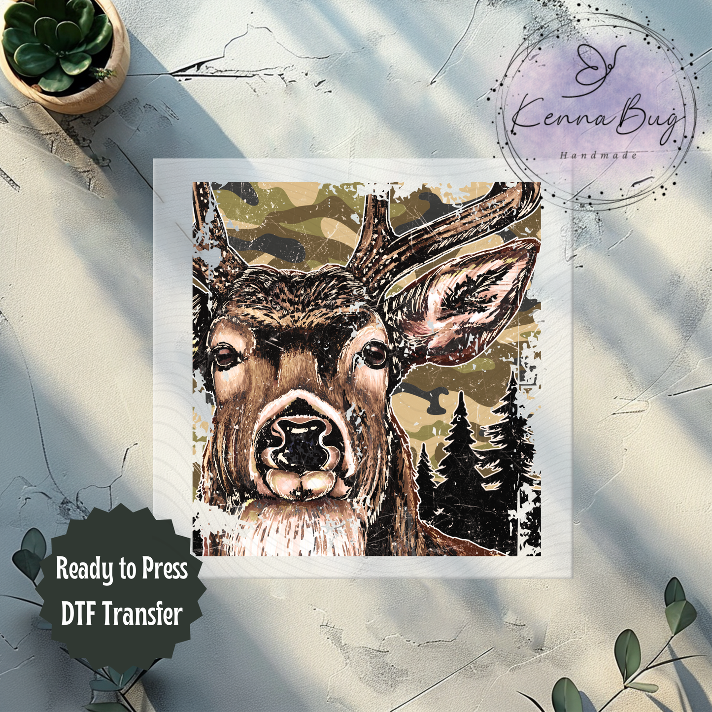 Camo Buck, Deer, Hunting, Wildlife, DTF Transfer, Ready to Press, Shirt Transfer, Heat Transfer, Direct to film Transfer