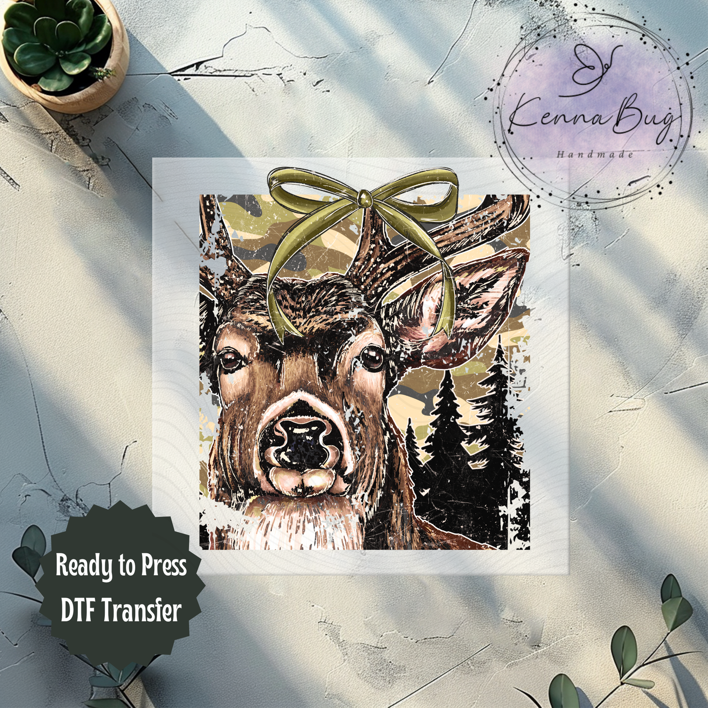 Camo Buck with Bow, Deer, Hunting, Wildlife, DTF Transfer, Ready to Press, Shirt Transfer, Heat Transfer, Direct to film Transfer