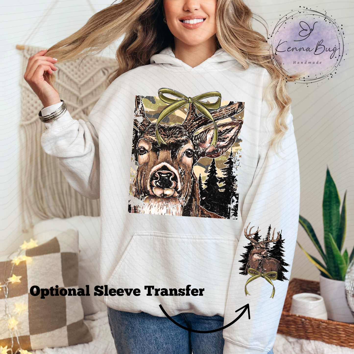Camo Buck with Bow, Deer, Hunting, Wildlife, DTF Transfer, Ready to Press, Shirt Transfer, Heat Transfer, Direct to film Transfer