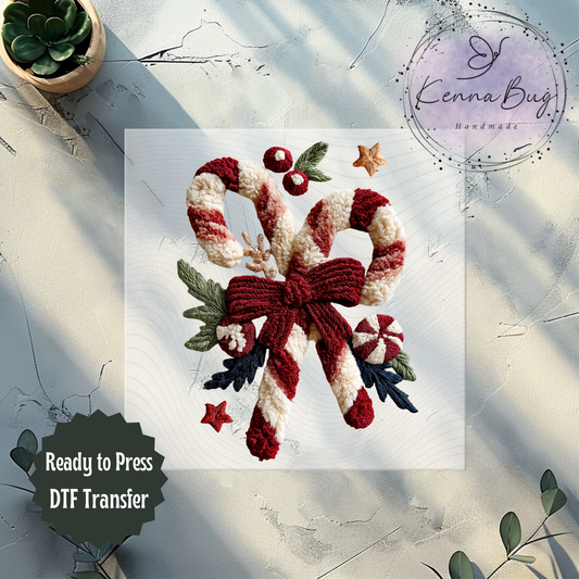 Faux Yarn, Christmas Candy Canes, DTF Transfer, Ready to Press, Shirt Transfer, Heat Transfer, Direct to film Transfer