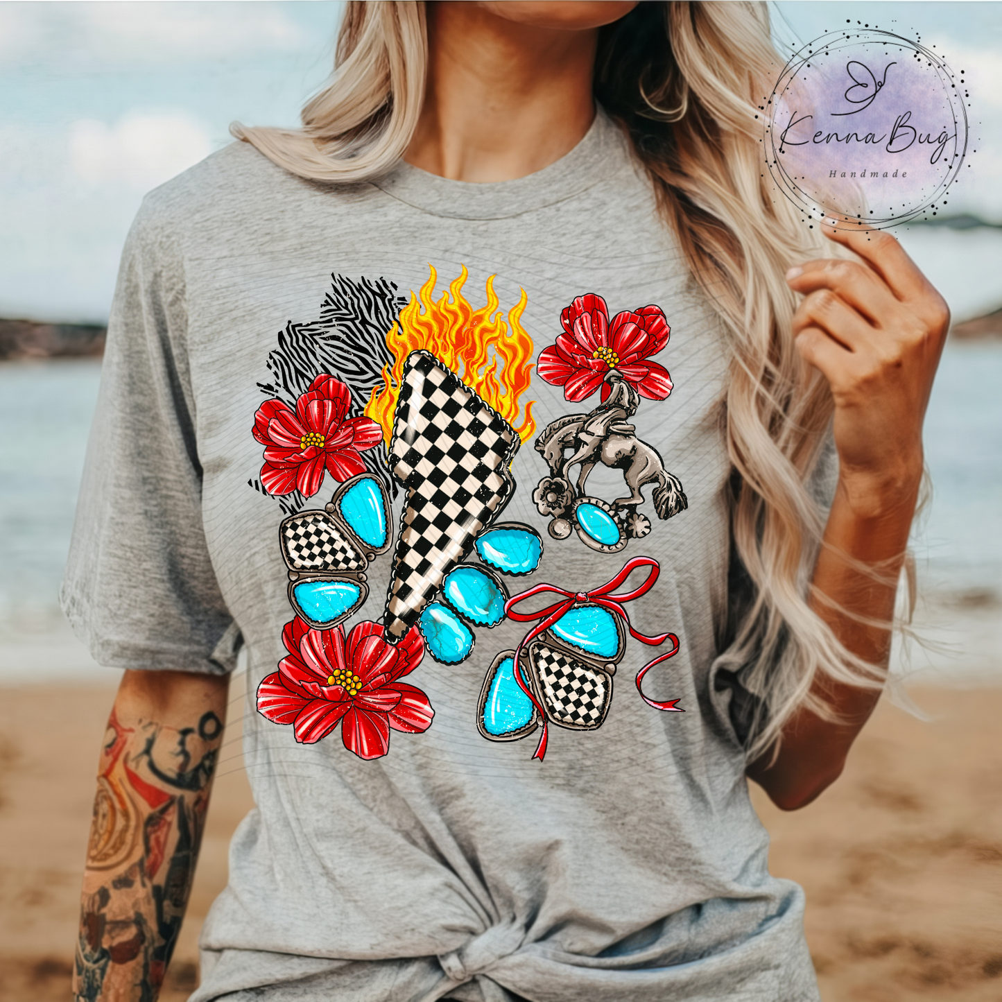 Checkered Concho, Western, DTF Transfer, Ready to Press, Shirt Transfer, Heat Transfer, Direct to film Transfer