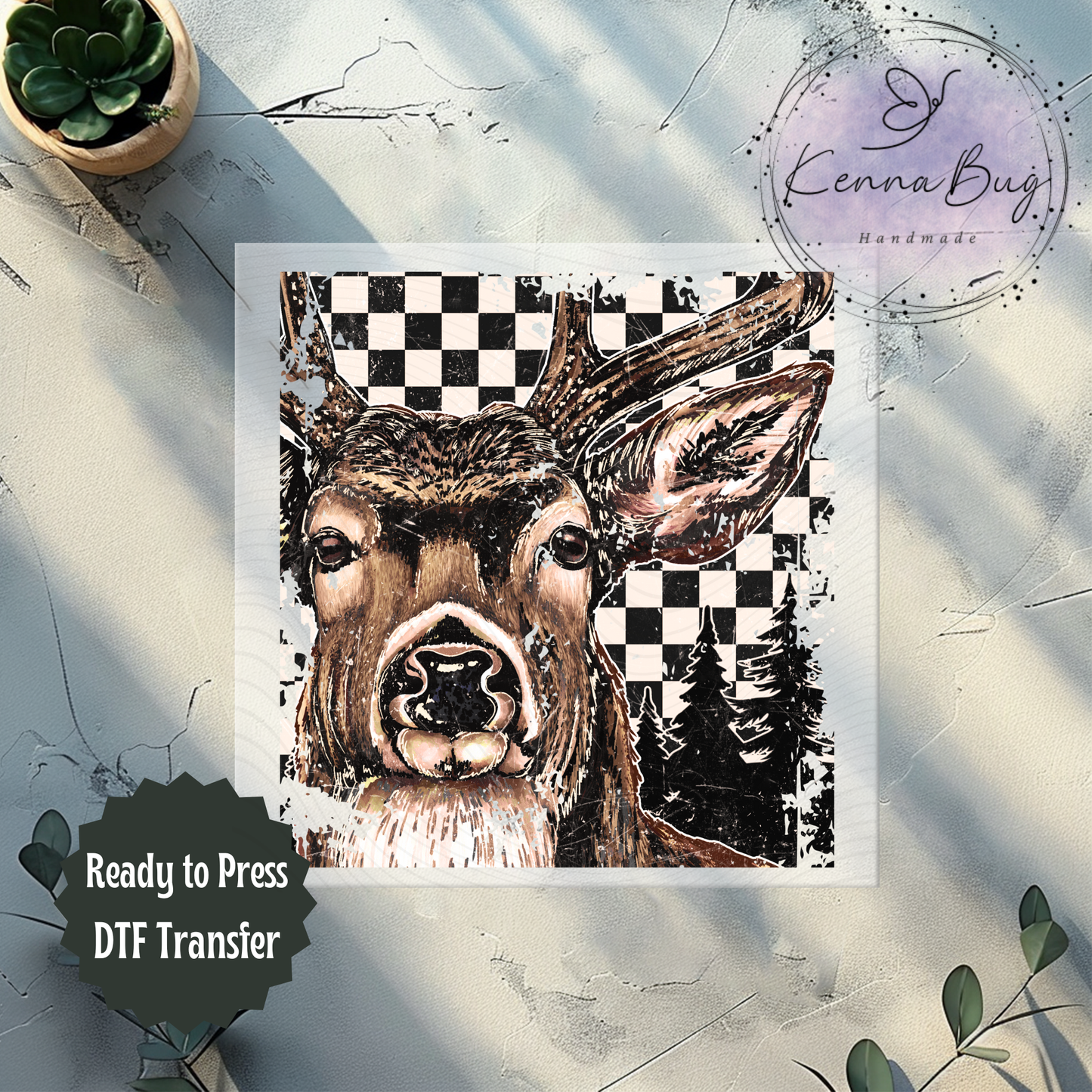 Checkered Buck, Deer, Hunting, Wildlife, DTF Transfer, Ready to Press, Shirt Transfer, Heat Transfer, Direct to film Transfer